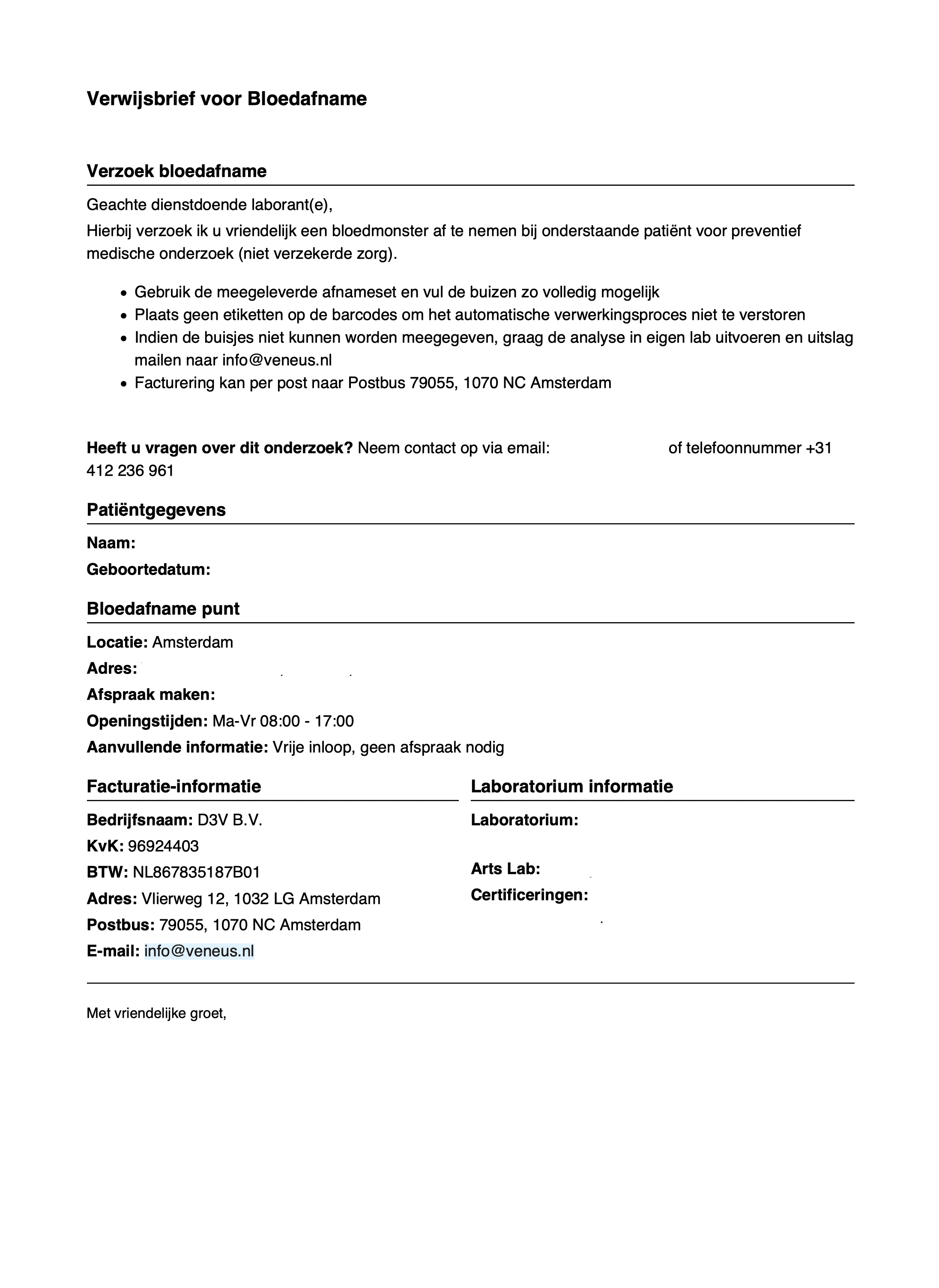 Verwijsbrief voor prikpunt