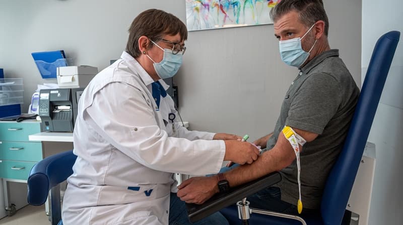 Professional blood draw at collection point